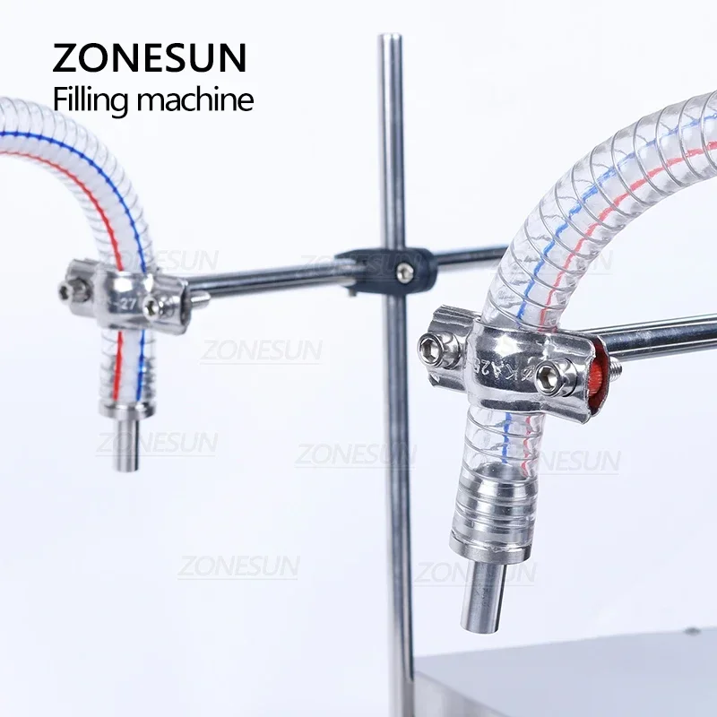 ZONESUN فوهات مزدوجة تشحيم زيت طبيعي صالح للأكل وزنها ماكينة حشو ZS-GP632 شبه التلقائي مضخة تروس حشو الزيت