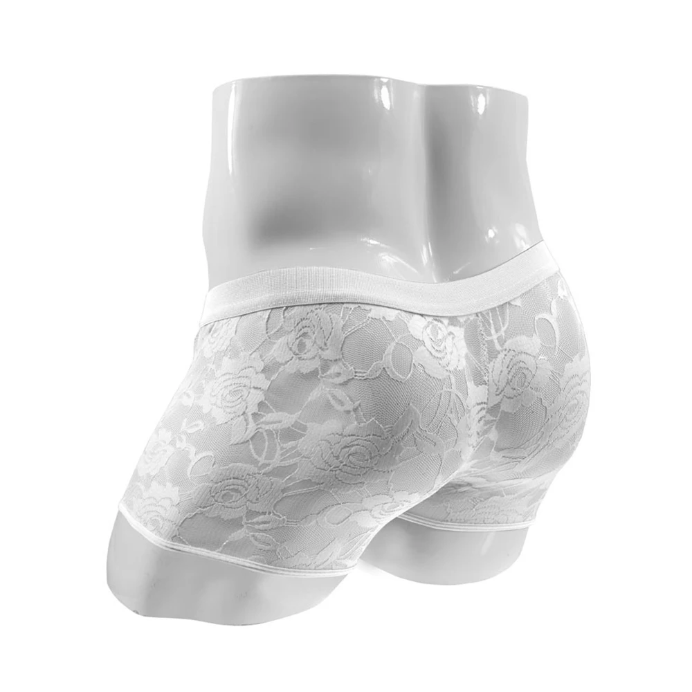 

Men Sexy Sissy Lace Boxers Thin Sheer Hollow Trunks Transparent Briefs Open Crotch Underwear Low Rise Erotic Underpants