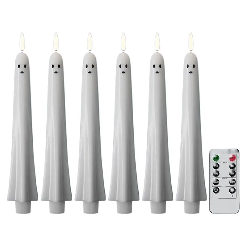Hot Sale-Ghost Flameless Taper Candles 6PCS Led Candlesticks With Remote And Timer 3D Wick Halloween Fake Candles