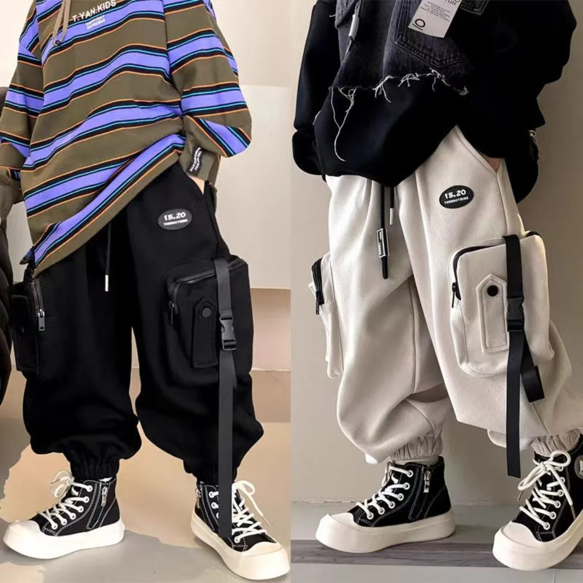 

Boys' Pants 2025 Spring And Autumn New Loose Fit Work Pants Children's Handsome Casual Sports Pants 120-160CM