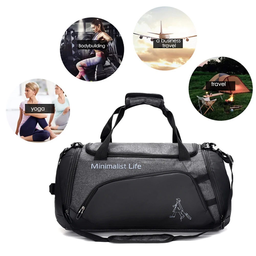 

Nylon Portable Gym Bags Large Capacity Waterproof Fitness Training Bag with Shoe Compartment Multifunctional for Travel Swimming