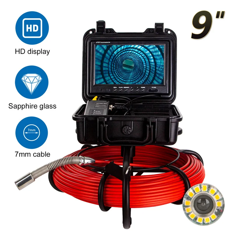 Short Spring 23mm 512hz Sonde Transmitter Pipe Drain Sewer Inspection Camera System 7'LCD 30M Cable