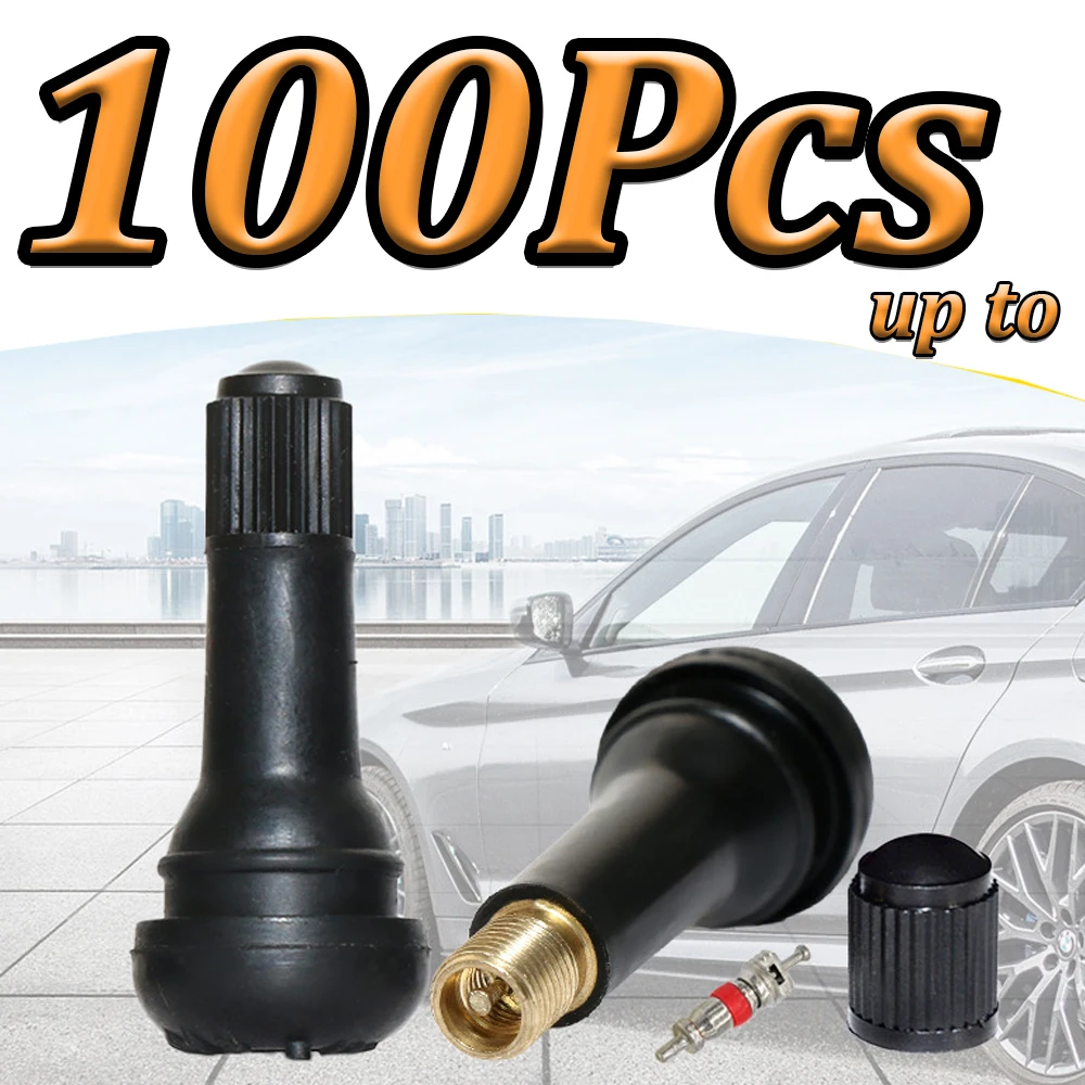 1-100Pcs TR413 Snap-In Tire Valve Stems Automotive Parts Black Rubber Valves Replaceable Parts With Dust CapRubber Valves