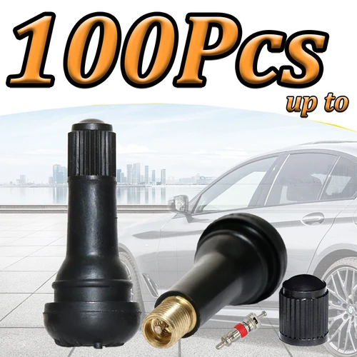 Imagen 1 del producto Vástagos de válvula de neumático a presión TR413, piezas automotrices, válvulas de goma negras, piezas reemplazables con tapa antipolvo, válvulas de goma, 1-100 Uds.