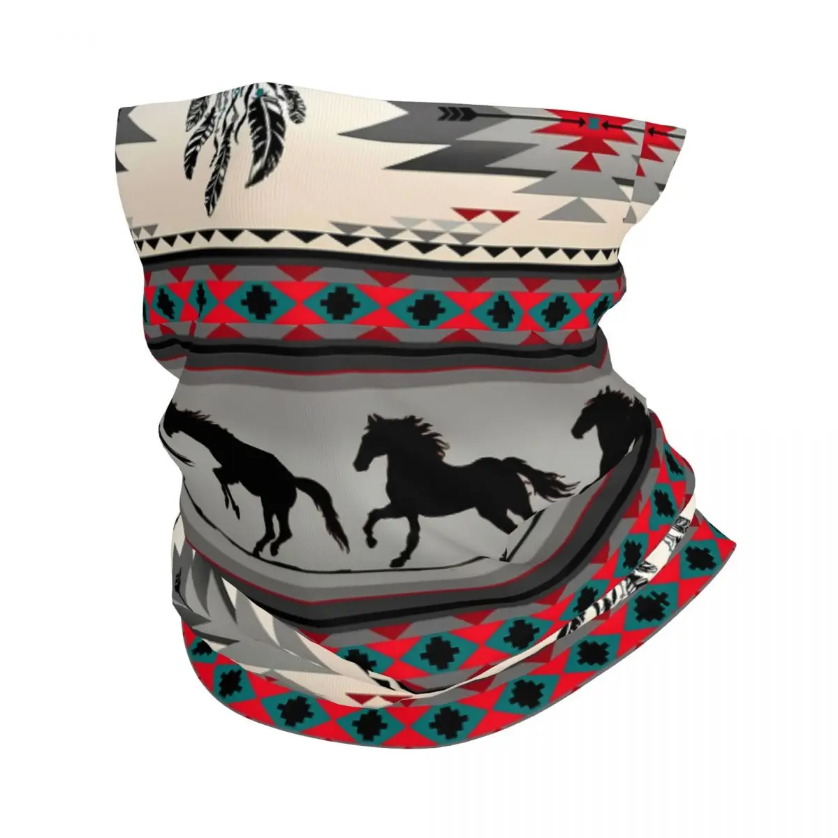 Dreamcatcher Grey Red Thin Bandana Neck Gaiter Indian Horse Folk Wrap Scarf Headband Neck Cover