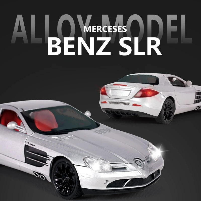 Simulatie 1:24 Schaal Benz SLR Legering Model Auto Diecast Speelgoed Voertuig met Geluid en Licht Trek Jongens Gift Collectie Miniatuur