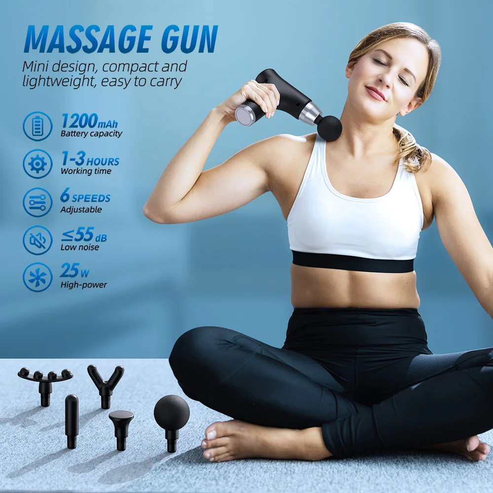 LCD Fascial Massage Gun Touch Electric 6-speed Fitness Relaxation for Back Neck Arm Deep Massage Strike Suitable for Women