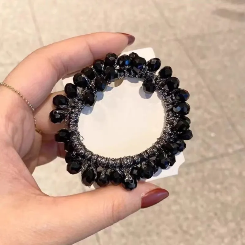 Crystal Pearl Hair Ring Bracelet  High Elasticity Scrapchies Updo Horse Tail Rubber Band Scrunchies Woman   Moños Mayoreo Niña