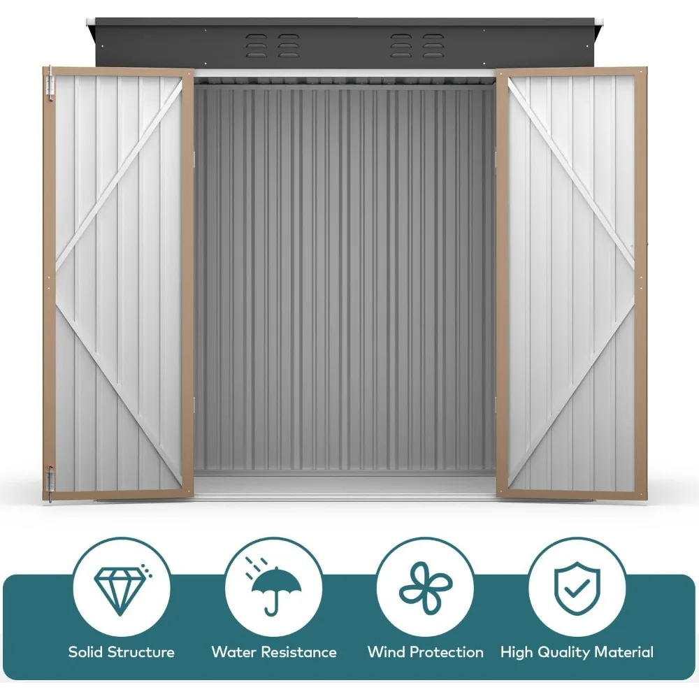 6' x 4' Outdoor Storage Shed with Double Lockable Doors, Anti-Corrosion Metal Garden Shed, Waterproof Shed Outdoor Storage