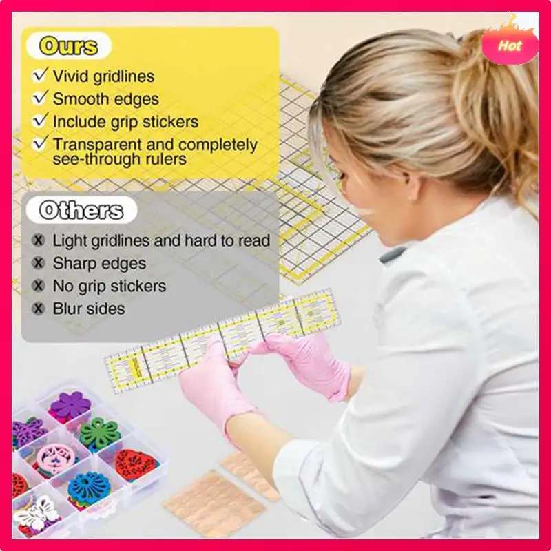 눈금자 퀼팅 템플릿 퀼팅 눈금자 아크릴 눈금자 미끄럼 방지 링이 있는 직물 절단 눈금자