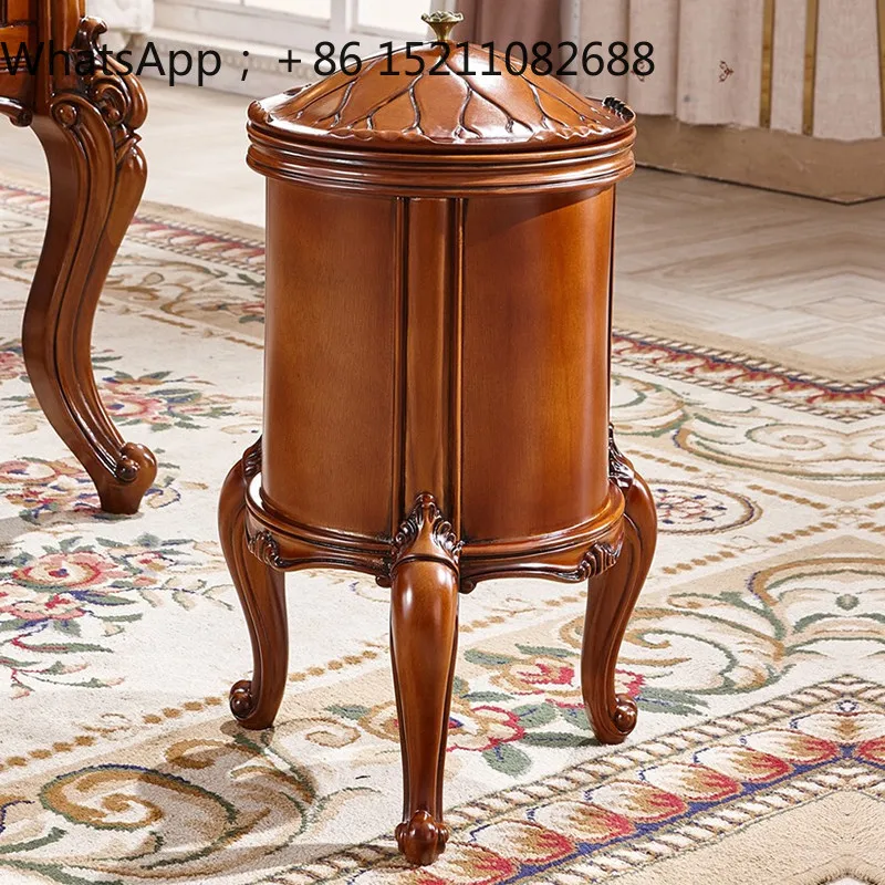 LLY all solid wood retro trash can storage villa high-end corner few living room sofa edge round storage bucket