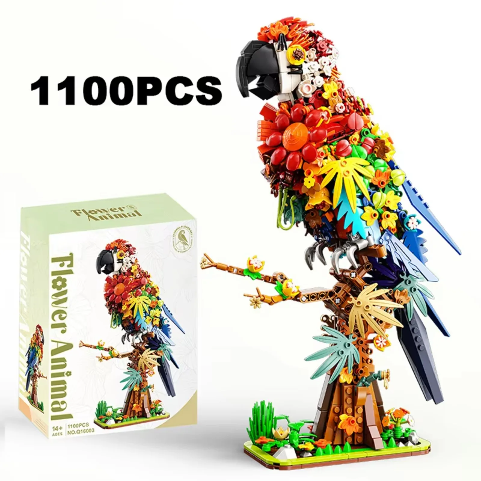Kit di blocchi di costruzione pappagallo Fiore Uccello Serie di animali Modello di assemblaggio fai-da-te Decorazione della casa Regalo creativo