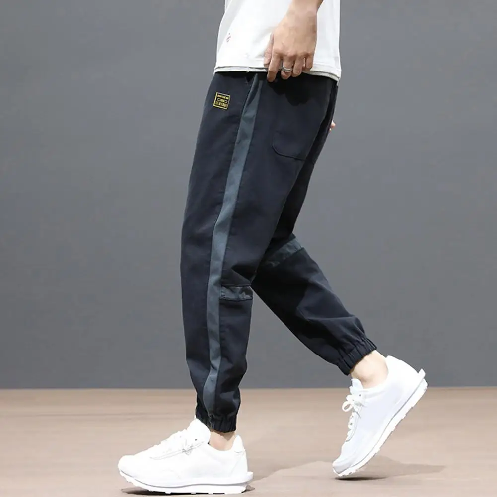 Patchwork Joggers Autumn Men Pants Color Block Elastic Waist Drawstring Loose Ankle Tied Trousers Sportswear Mens Tracksuits