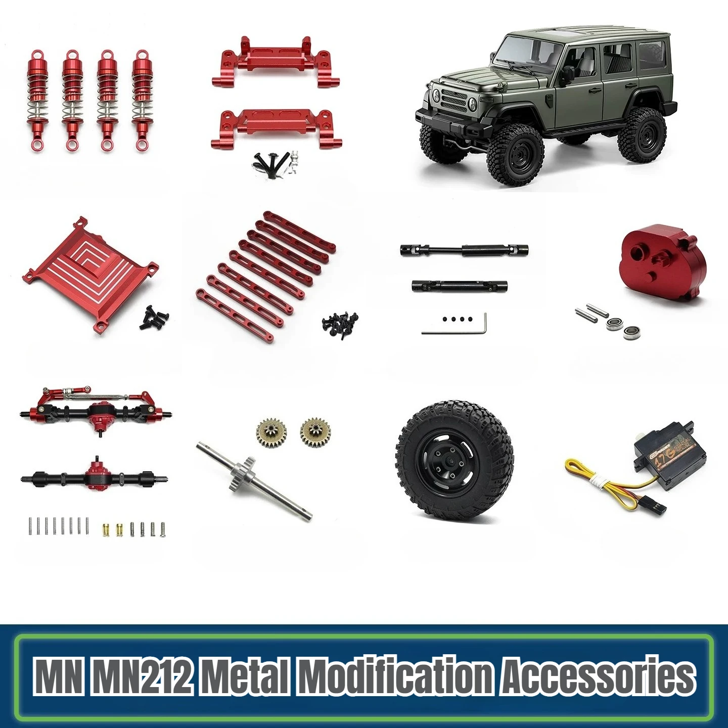 MN MN212 1/12 RC Remote Control Car Parts Metal Modification Accessories Wheel Hub Drive Shaft Gear Box Servo Shock Absorber