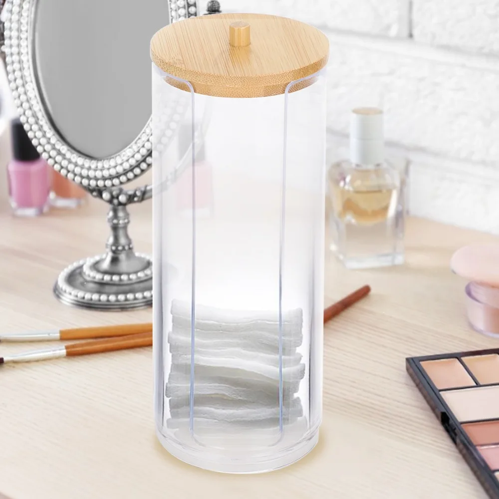 2PCS Wood Lid Spice Seasoning Bottles Acrylic Material 350ml/650ml Bathroom Cup Dispenser Side Opening Cotton Swab Storage Case
