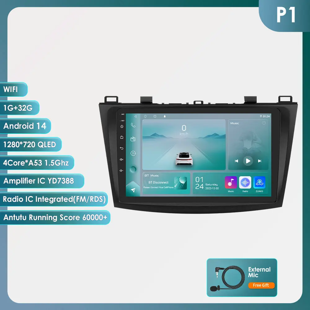 8G + 128G Android 14 Autoradio Speler Voor Mazda 3 2010 2011 2012 2013 Autoradio GPS Navigatie WIFI RDS IPS Multimedia Stereo 2din - afbeelding 1
