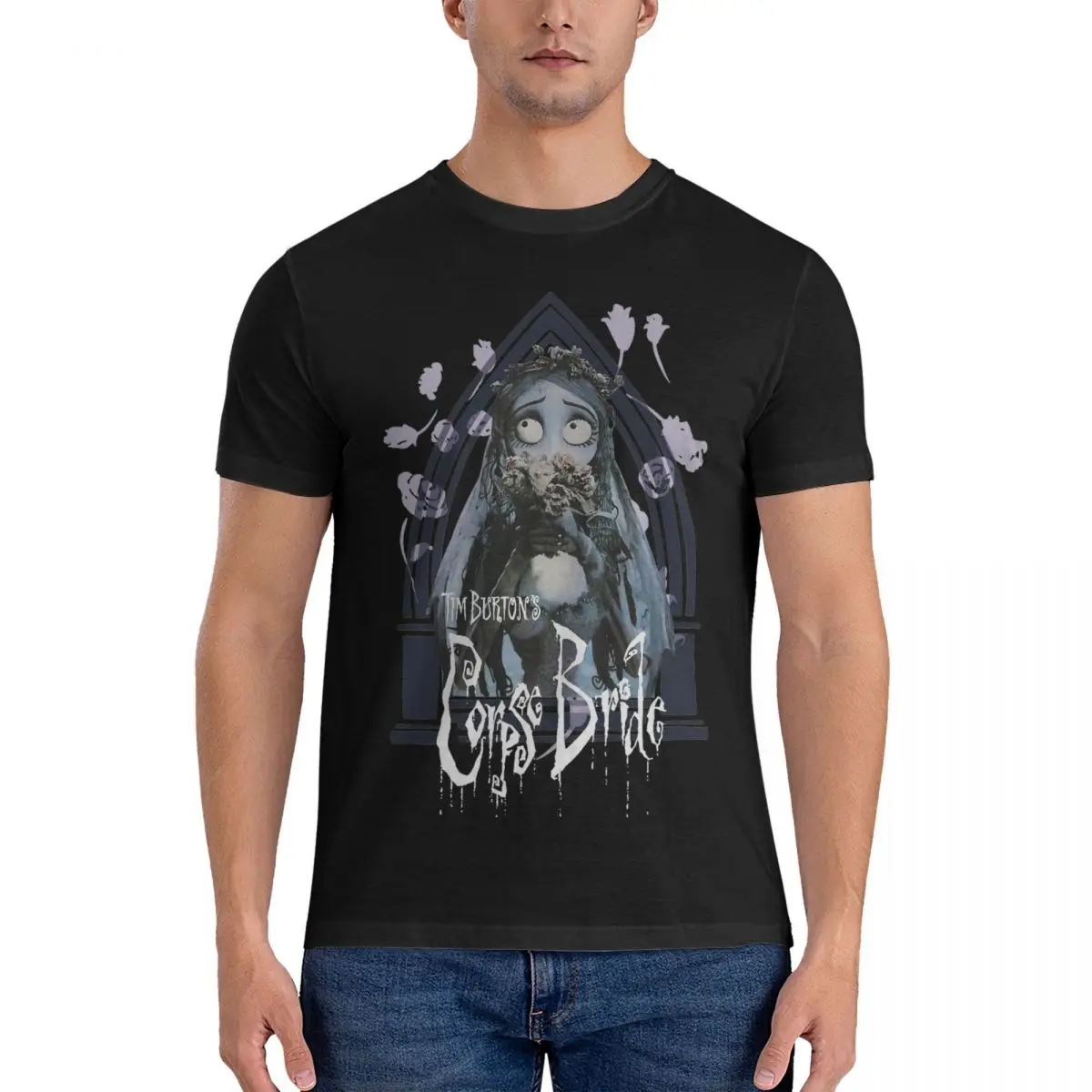 Vintage Corpse Bride Emily Roses And Altar T-Shirts for Men Crewneck Pure Cotton T Shirt Short Sleeve Tee Shirt Unique Clothes