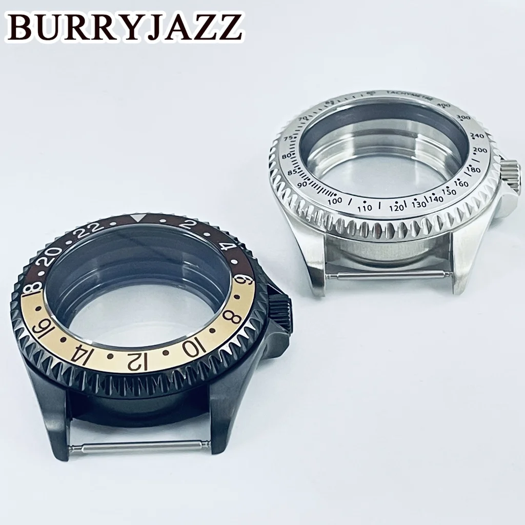 Buryjazz 42mm nh34 nh35 nh36 nh38 caixa de relógio mecânico retro moldura caixa aço inoxidável à prova dwaterproof água safira cristal