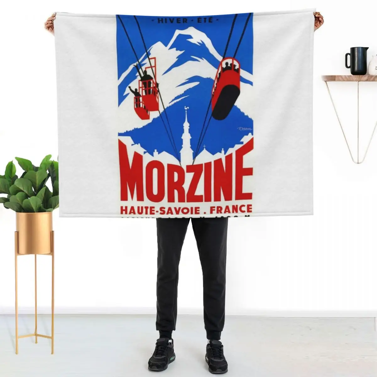 Vintage French Alps Gondola Winter sport ski ad Throw Blanket Warm decorative Sofa Quilt for winter Blankets For Baby Blankets