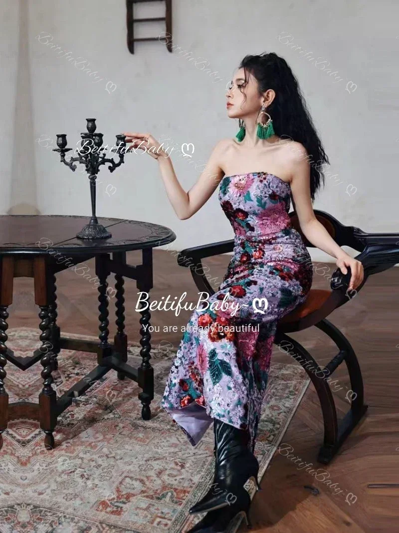 Evening Dresses for Women Luxury Party Unloadable Puff Sleeves Embroidery Sequined Skirts Strapless Dress Vestidos Elegantes