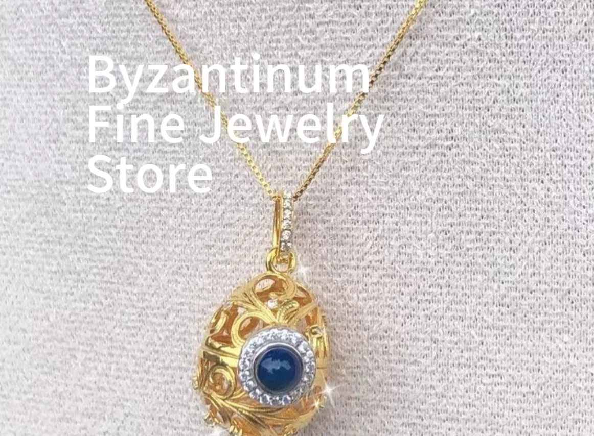 Certificated Natural Dominican Blue Amber Openable Easter Egg Pendant Genuine Amber Bead Chain Necklace Multi-use Women Jewelry