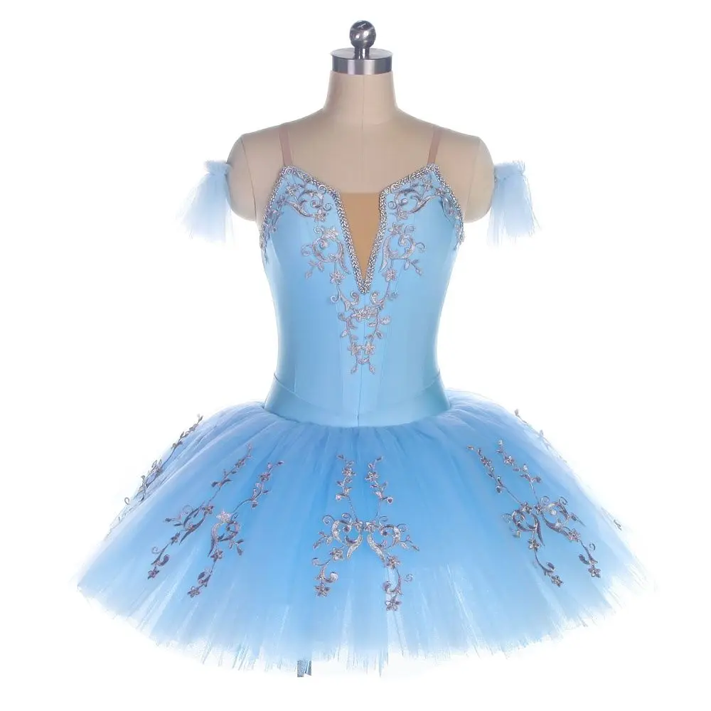 BLL442 Sky Blue Spandex Bodice Ballet Tutu for Girl & Women Pre-professional Ballet Tutu Bell-Shape Performance Ballet Tutu