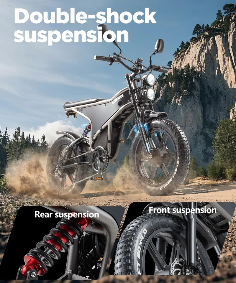 Electric Bike for Adults RANDRIDE DM711, 2000W Motor, 48V 20Ah Removable Lithium Battery, 20*4.0 inch Fat TireFull Suspension Electric Mountain Bike, Mechanical Brake, Long Range Off-Road Beach Snow Bicycle, 40-45KMH Max Speed image 8