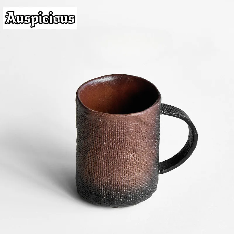 300ml Boutique Coarse Pottery Coffee Mug Creative Woven Fabric Baked Teacup Mug Japanese Coffee Cup Tea Brewing Drinkware Gift