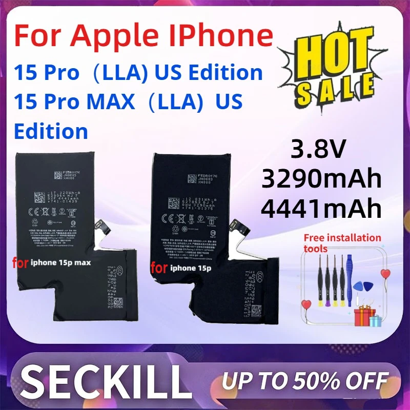 3.8V 3290mAh/4441mAh Replacement Phone Battery for Apple IPhone 15 Pro(LLA) US Edition 15 Pro MAX(LLA) US Edition with Tools