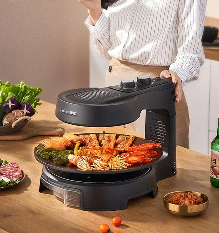 شواية ديلان كهربائية للطبخ بدون دخان ، أسياخ دوارة ، سطح غير لاصق