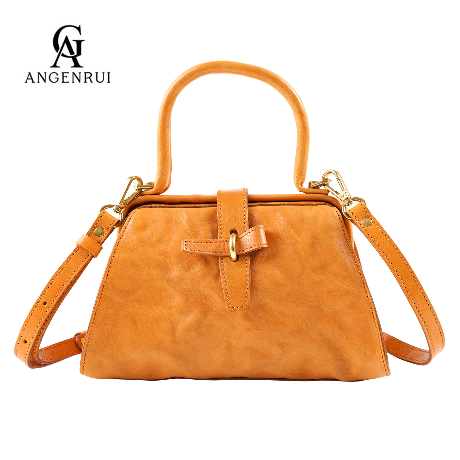 ANGENGRUI•Luxury Genuine Leather Women\'s Bag  Handmade Vegetable Tanned Leather Small Tote Bag Exquisite Fashion Shoulder Bag