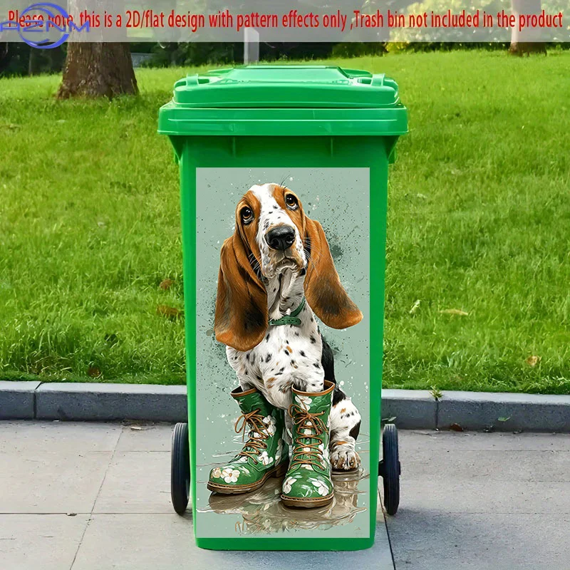 2D Flat Printing] 1pc 2D Pattern Printed Kitchen Trash Can Sticker XCm Beagle Wearing Rain Boots Theme Kitchen Home Decor Wall