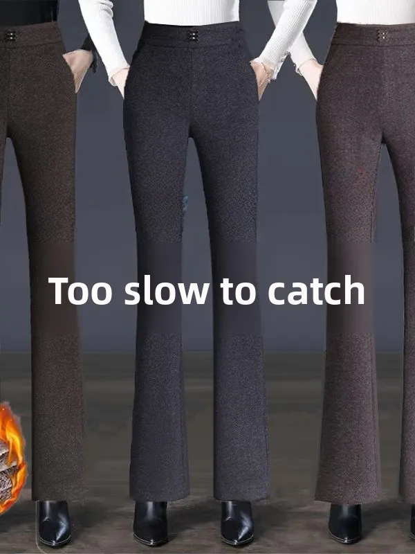 

Высококачественные расклешенные брюки на подкладке, теплые повседневные брюки для женщин, высокая талия, полиэфирное волокно, корейские брюки для поездок на работу