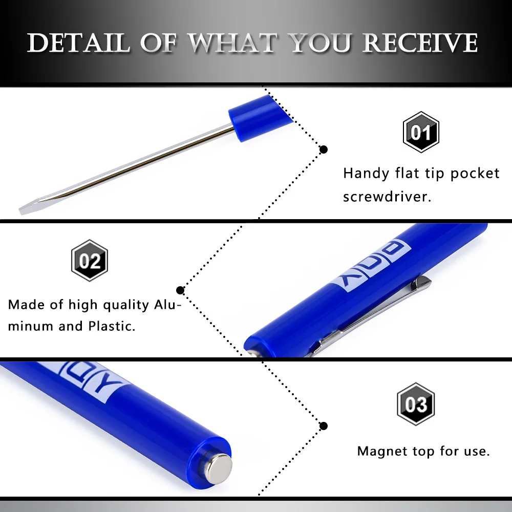 Mini Pocket Clips Screwdriver Strong Magnetic Slotted + Pocket Pry Bar Short Angled Operating Handy Tool 4-Sided Grip image 3