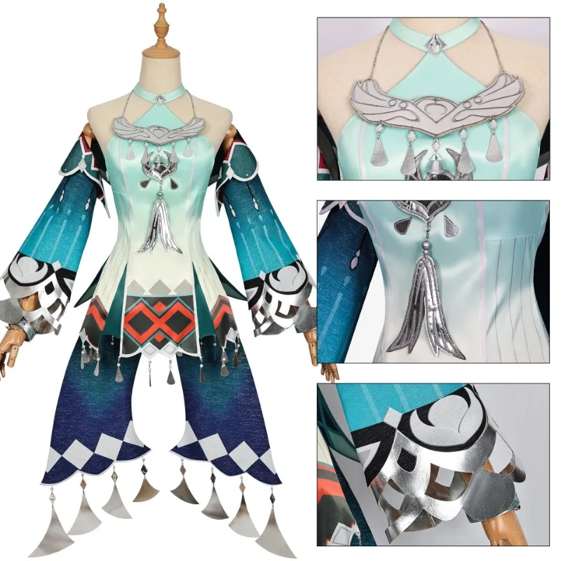 Anime Lanyan Costume Cosplay Gioco Genshin Impact Cos Vestiti Parrucca uniforme verde Accessorio Puntelli per la festa di carnevale