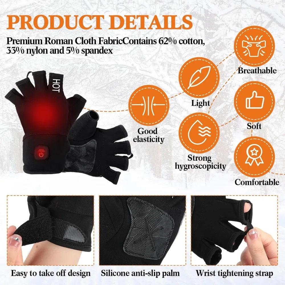 قفازات بدون أصابع تسخين كهربائي قابلة لإعادة الشحن - شحن USB، درجة حرارة قابلة للتعديل للرجال والنساء، مثالية للكتابة وال Da