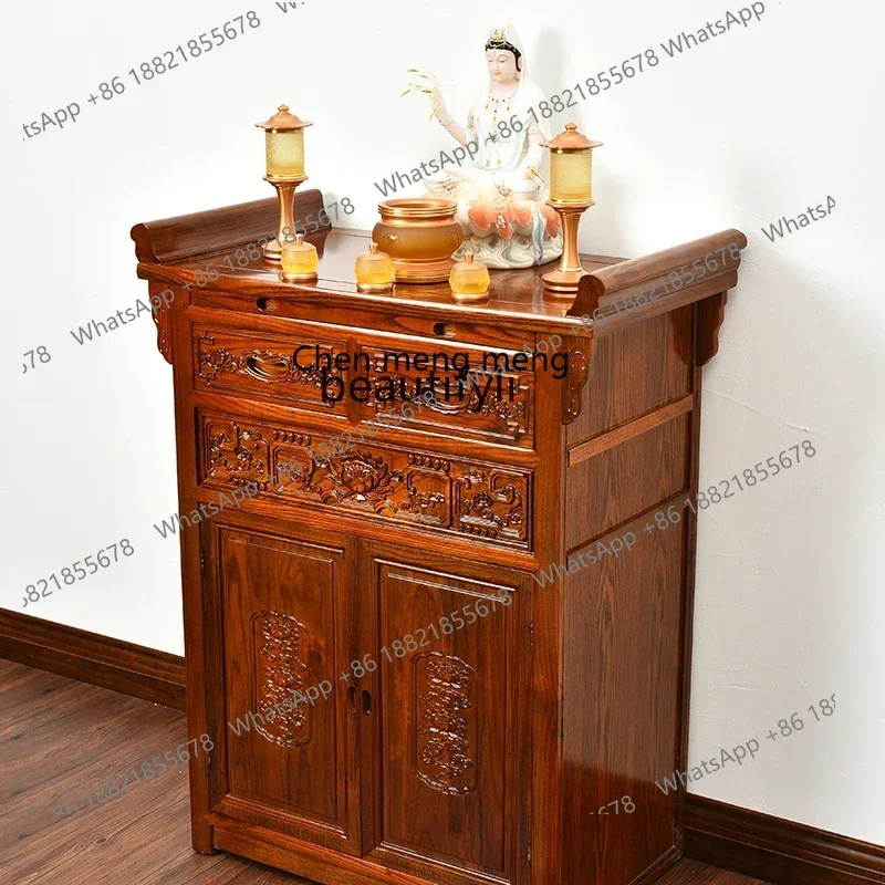 K182xz1Altar Buddha Shrine Household Small Altar Incense Burner Table Solid Wood Chinese Carved Buddha Table