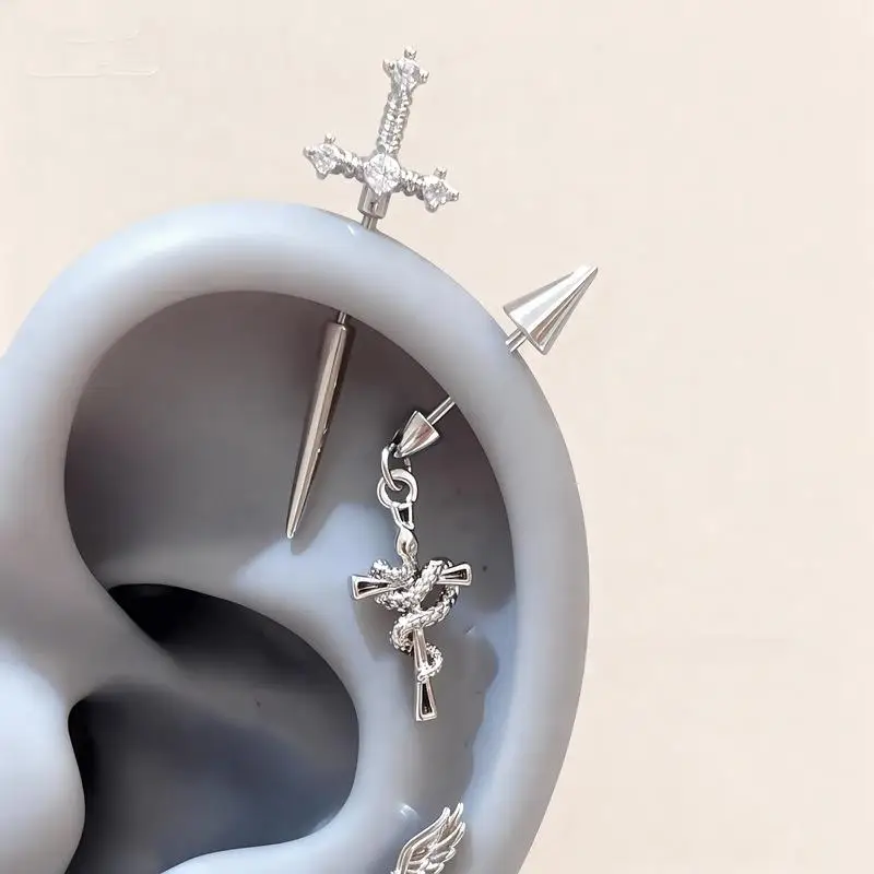 New Fashion Shiny Zircon Cross Ear Stud Women Ear Bone Nail Body Piercing Jewelry
