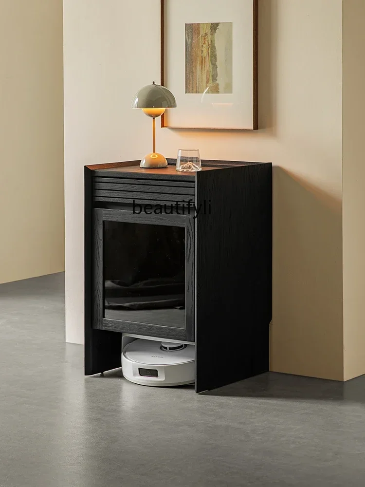 

Подметальный шкаф для робота, черный мобильный низкий боковой шкаф из цельного дерева, шкаф для хранения