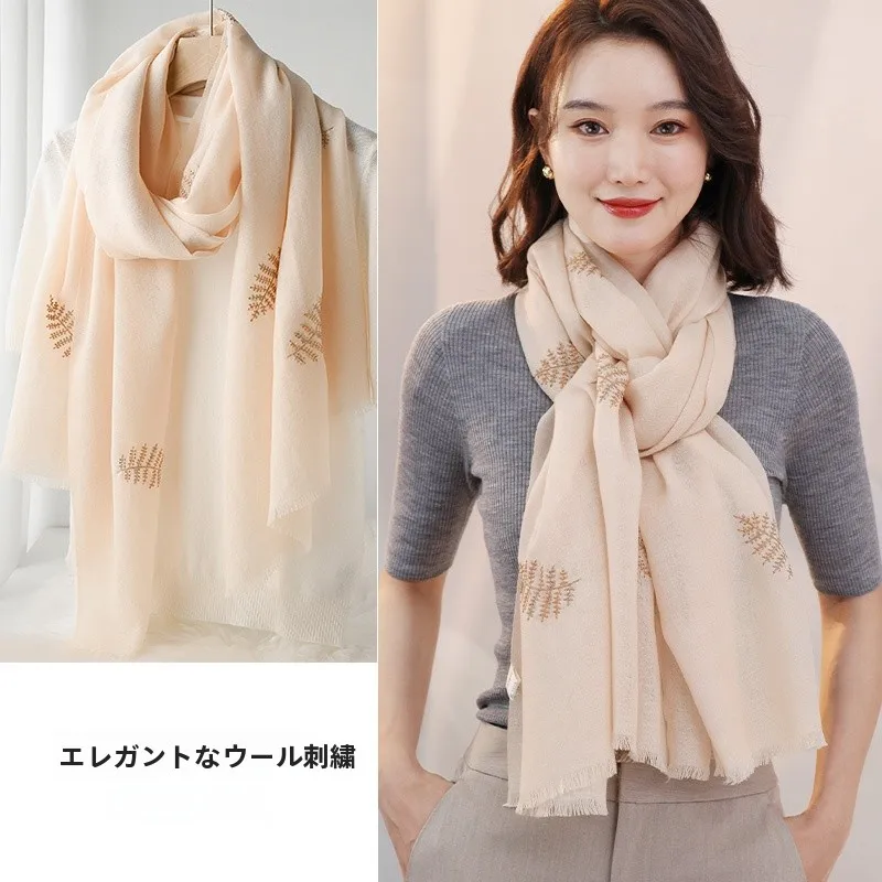 Echarpe-en-pure-laine-pour-femme-echarpe-fine-en-soie-pour-l'hiver-cache-cou-chale-multifonctionnel-pour-maman-motif-floral-vegetal-72-cm-de-large