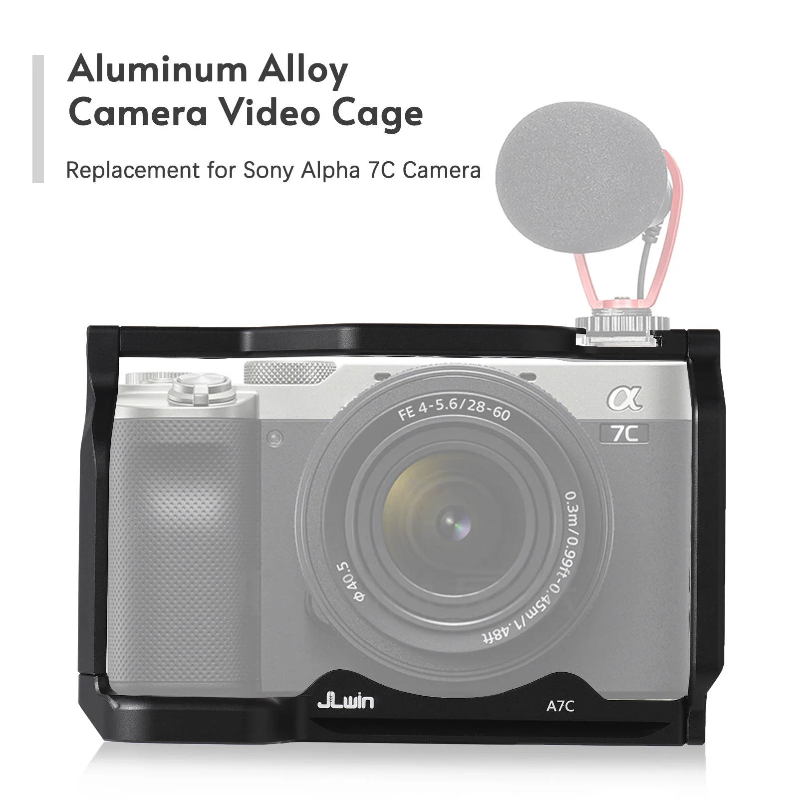 Protective Camera Cage for Sony Alpha 7C Aluminum Alloy with Quick Release Plate Cold Shoe Mount 1/4in And 3/8in Threaded Holes