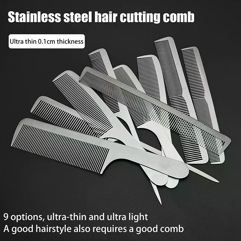 Professional Stainless Steel Silver Hairdressing Comb Anti-static Men Haircut Clipper Ultra-thin Comb Salon Styling Tool Barber