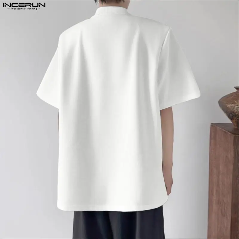 INCERUN الرجال تي شيرت المرقعة الخامس الرقبة قصيرة الأكمام عادية الذكور المحملة القمم الشارع الشهير فضفاض اللون كتلة موضة الرجال الملابس S-5XL #3