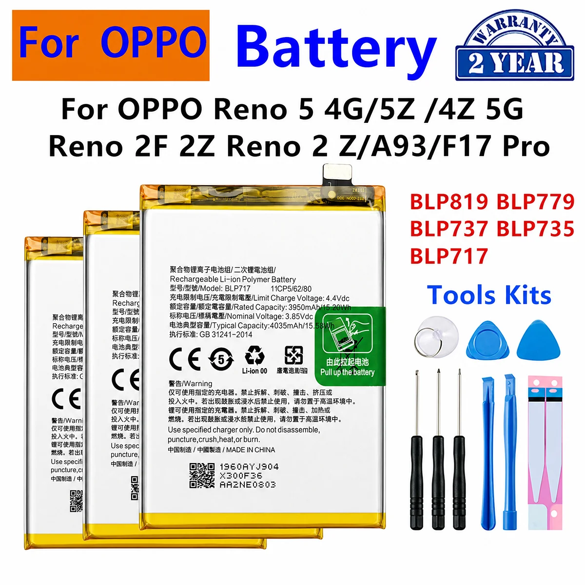 BLP819 BLP779 BLP737 BLP735 BLP717 Battery For OPPO Reno 5 5Z 4Z 4G 5G Reno 2F 2Z Reno Z 2 OPPO A93 F17 Pro Phone Batteries