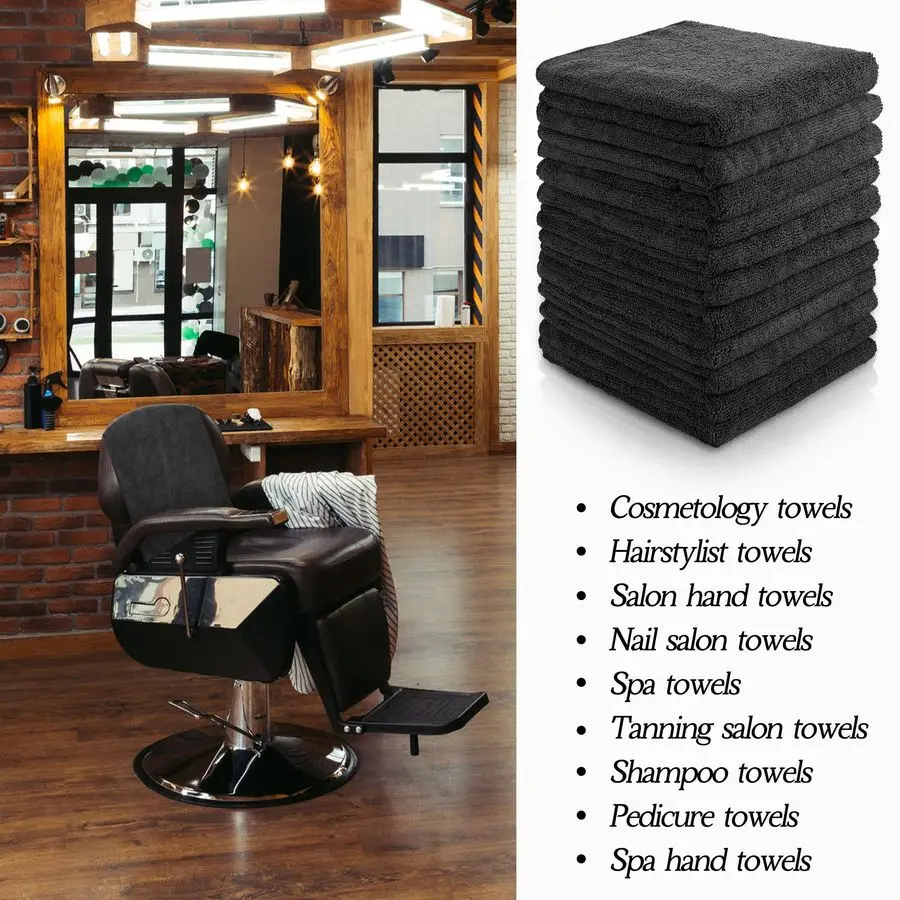 26 Pack Salon Towel Bulk Black Microfiber Hair Drying Towels Bleach Proof Microfiber Lint Free Absorbent Hand Towels Set for Hom