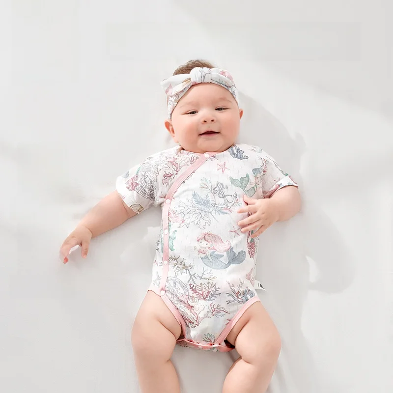 

Детский комбинезон OUYUN из бамбукового хлопка, с коротким рукавом, для новорожденных, летний.