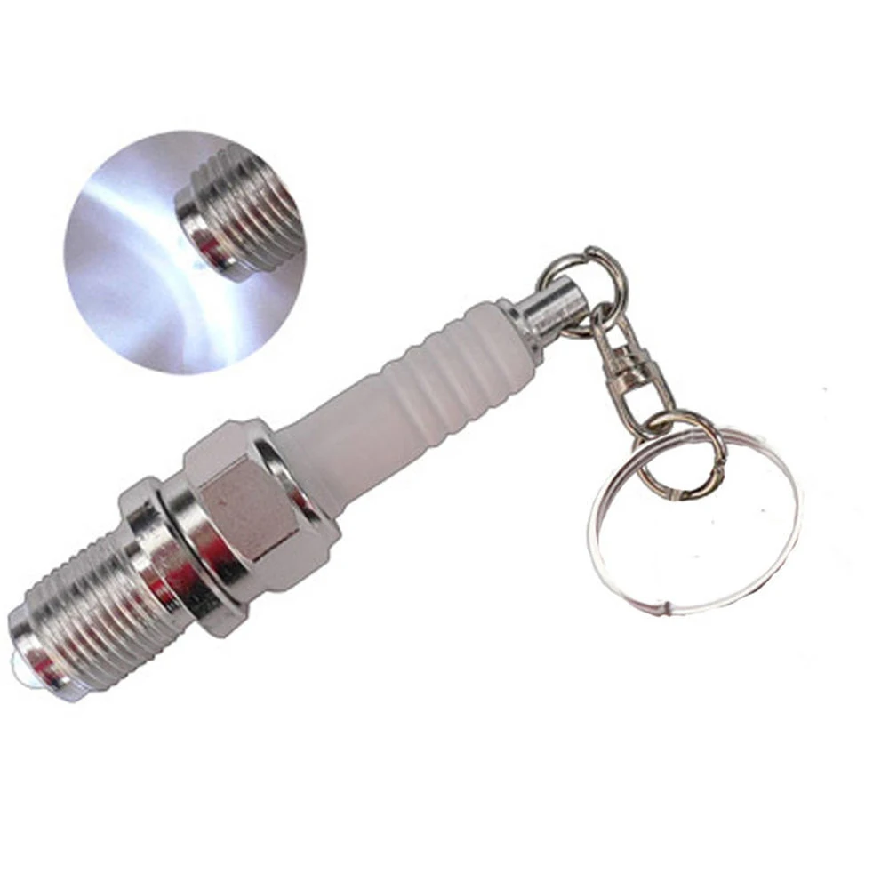 Mini LED keychain flashlight Key Chain Spark Plug Keychain Car Parts Keyring New