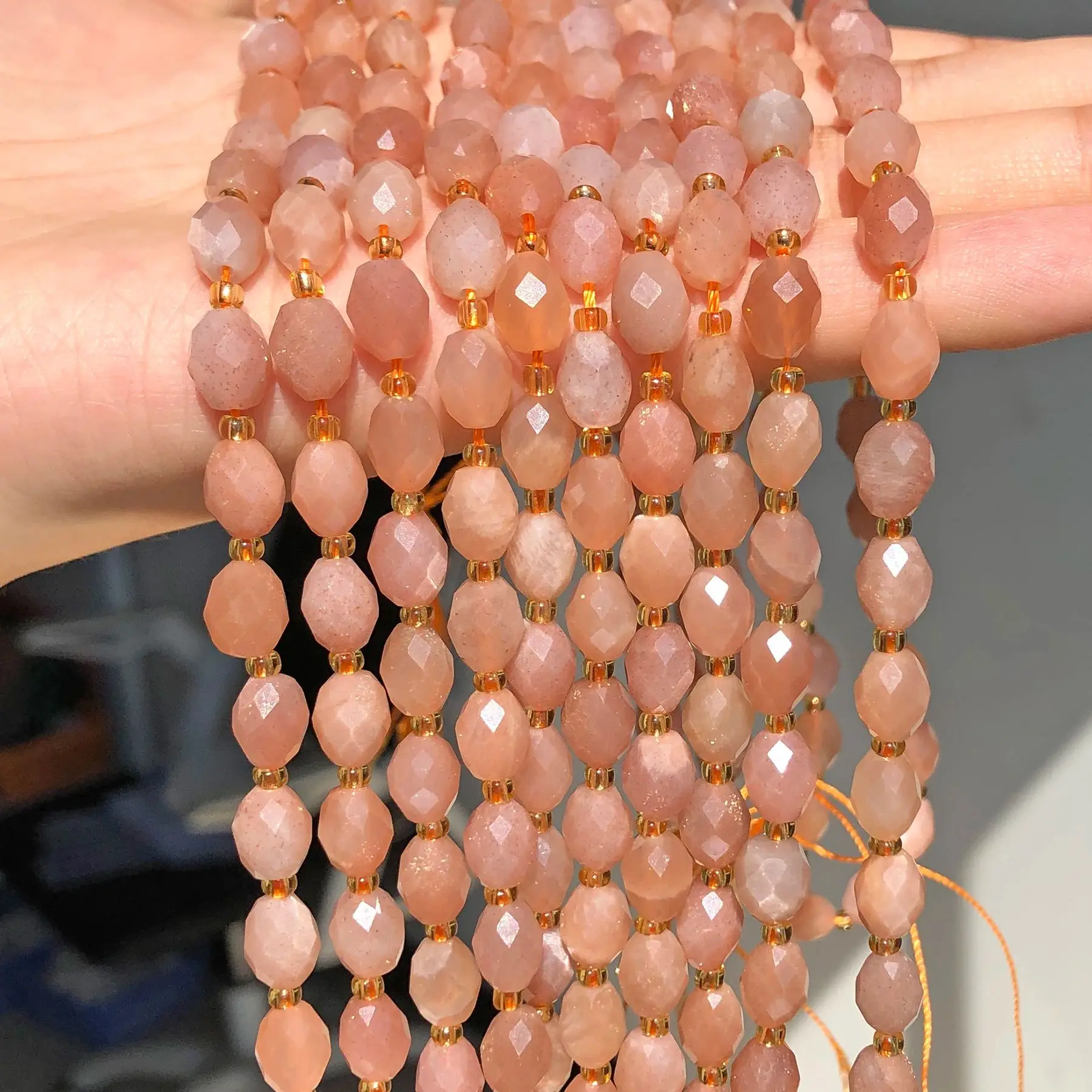 8x7mm Faceted Oval Stone Beads Natural Sunstone Spacer Bead For Jewelry Making Diy Bracelet Necklace Accessories 7.5''