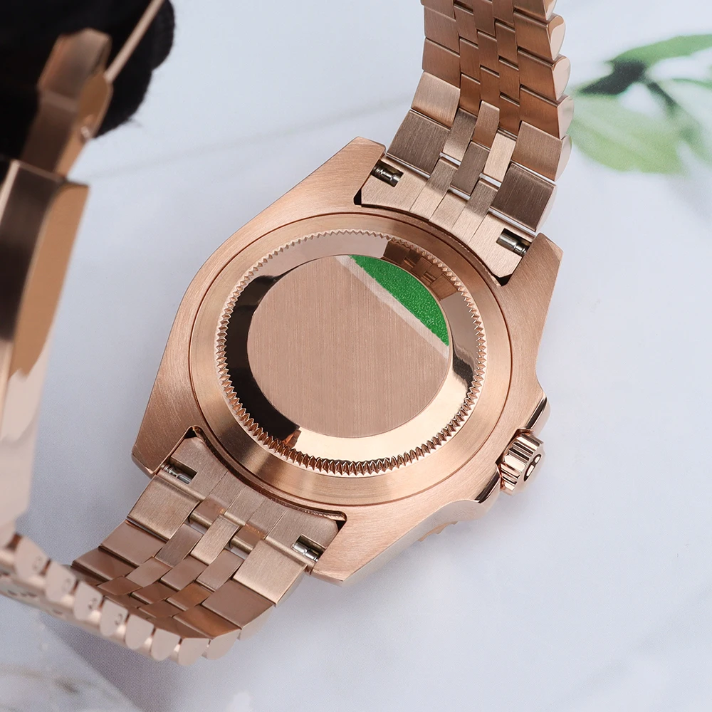 ตัวเรือนนาฬิกา PVD สีโรสโกลด์ ขนาด 40 มม. รุ่น NH35 ขอบเซรามิก กระจกแซฟไฟร์ สำหรับนาฬิกา SUB Seiko NH35 NH34 NH36/38 Miyota8215 ETA2824 พร้อมสาย Jubilee