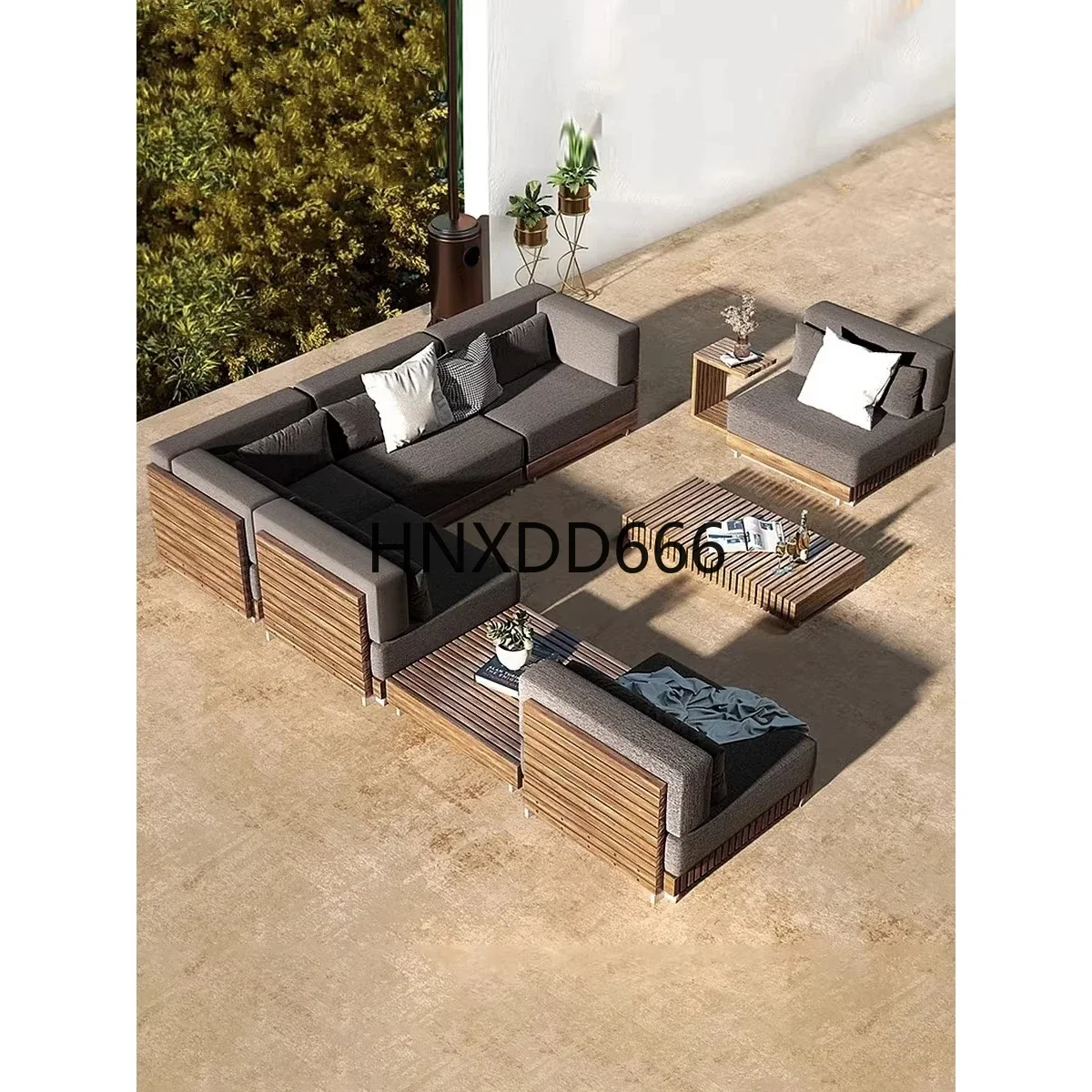 Outdoor teak high-end sofa waterproof and sunscreen combination courtyard furniture